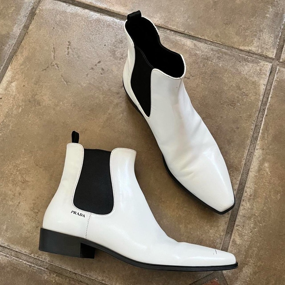 Prada white ankle boots